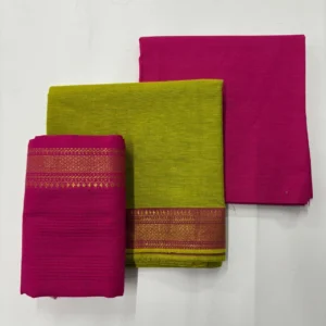 Pink & Mehendi Green Mangalagiri Cotton Salwar Material