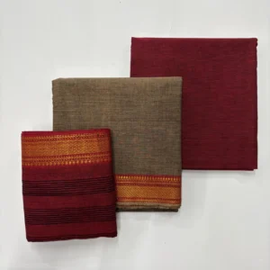 Brown & Maroon Mangalagiri Cotton Salwar Material