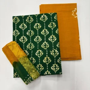 Bottle Green & Mustard Batik Cotton Salwar Material