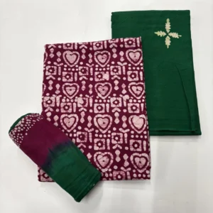 Maroon & Dark Green Batik Cotton Salwar Material