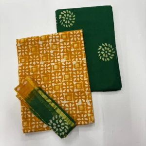 Mustard Yellow & Dark Green Batik Cotton Salwar Material