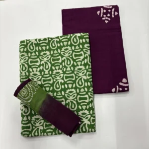 Light Green & Wine Batik Cotton Salwar Material