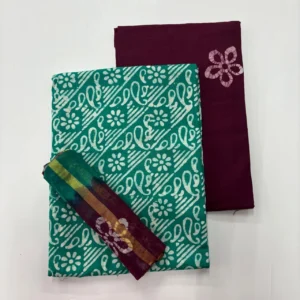 green with dark maroon Batik Cotton Salwar Material