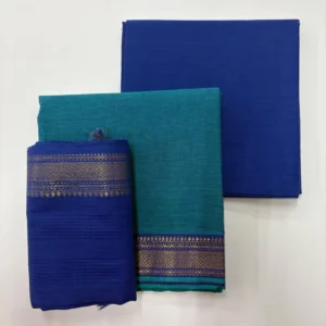 Royal Blue with Teal Green Mangalagiri Cotton Salwar Material