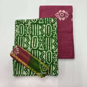 green with peach pink Batik Cotton Salwar Material