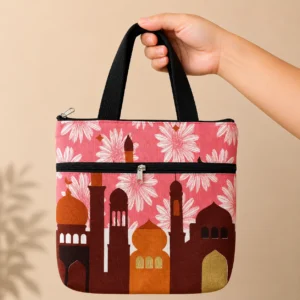 printed cotton sponge bag double zip